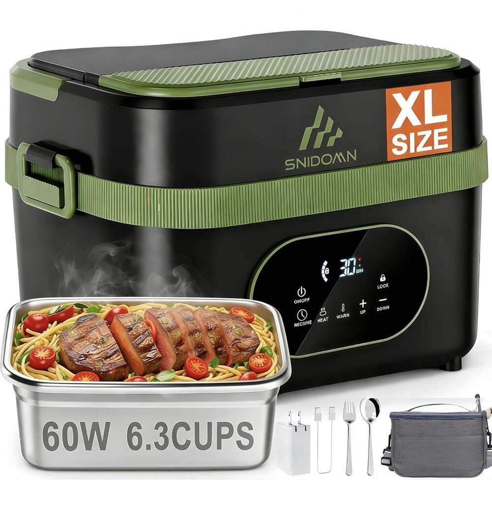 SNIDOANN Cordless Electric Lunch Box 1.5L 60W Rechargeable Heated Food Warmer XL